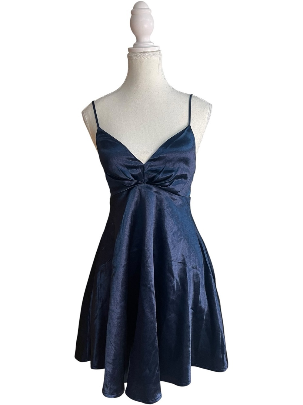 Lulus Happily Yours Satin Skater Mini Dress Navy Blue